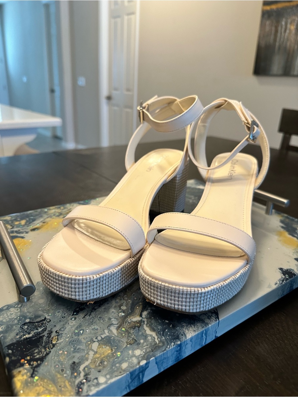 Calvin Klein Women’s Neutral Ankle-Strap Block Heels